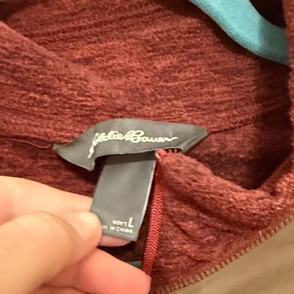 ❤️ 6 for 20 ❤️  Eddie Bauer Men's Red and Brown Zip-Up Sweater size L - Picture 4 of 5